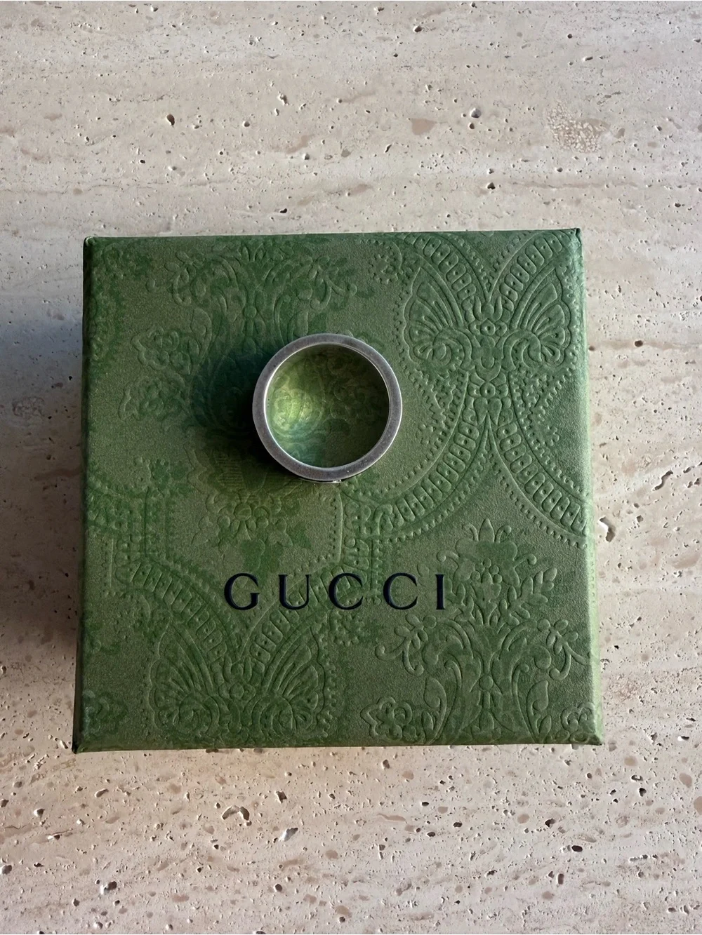 NWT GUCCI INTERLOCKING G RING STERLING SILVER BLACK ENAMEL DESIGNER SIZE: 19